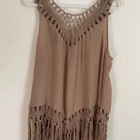 Taupe Crochet Fringe Tank Top - Picture 8 of 9